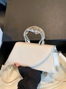 白色长款不对称金属手柄手提包 - 白色 - 查看 2