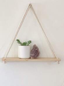 1pc No Drill Wall Hanging Decorative Rope Storage Rack For Flower Pot, Wooden Board Hanging Decoration With HookRoom Decor - Yellow - View 5