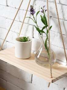 1pc No Drill Wall Hanging Decorative Rope Storage Rack For Flower Pot, Wooden Board Hanging Decoration With HookRoom Decor - Yellow - View 1