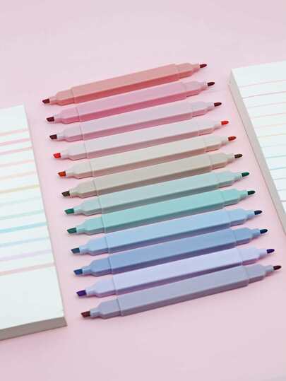 12pcs Assorted Colors Aesthetic Square Highlighters Pens Dual Tips Marker Pen Highlighters No Bleed, Water Based, Quick Dry For School Office Journal Supplies  Back To School