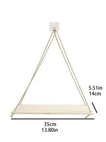 1pc No Drill Wall Hanging Decorative Rope Storage Rack For Flower Pot, Wooden Board Hanging Decoration With HookRoom Decor - Yellow - View 7