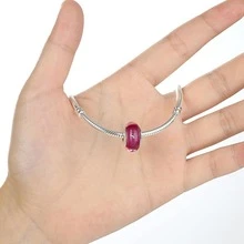 WOSTU 1入組925純銀迷人的粉色的心形歐式玻璃珠適用於DIY手鍊 - 查看 3