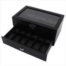 24 Slots Watch Storage Box Men Large Jewelry Display Case Organizer Holder Box - 黑色 - 查看 9