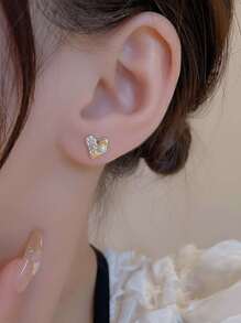 1pair Versatile Exquisite Miniature Simple Faux Pearl Heart Shaped Stud Earrings Valentines,Mom,Mother,Mother's Day,Gift - Yellow Gold - View 2