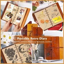 A7 Da Quyển sổ Nhật ký , Giấy kraft , Retro Xoắn ốc Ràng buộc Quyển sổ Có thể Nạp lại Sketchbook Du lịch Tạp chí Đến Viết In Với Trống , Quà lưu niệm , Thích hợp Như Món quà Dành cho Cô gái - Màu Đỏ Sâu - Xem 7