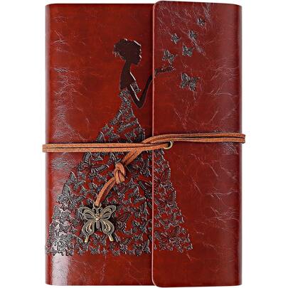 A7 Leather Notebook Diary, Kraft Paper, Vintage Spiral Bound Notebook Refillable Dairy Sketchbook Travel Journal To Write In With Blank Pages, Souvenir, Suitable As Gifts For Girls Back To School