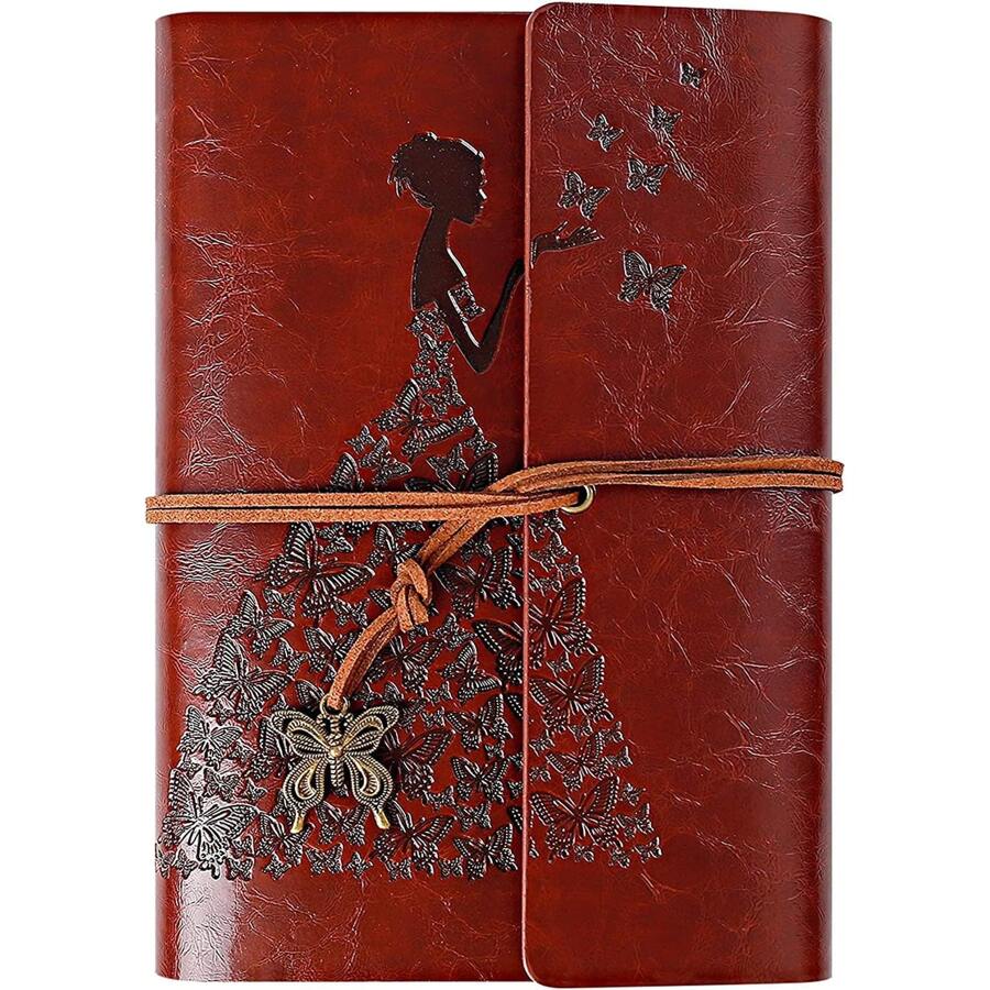 A7 Da Quyển sổ Nhật ký , Giấy kraft , Retro Xoắn ốc Ràng buộc Quyển sổ Có thể Nạp lại Sketchbook Du lịch Tạp chí Đến Viết In Với Trống , Quà lưu niệm , Thích hợp Như Món quà Dành cho Cô gái - Màu Đỏ Sâu - Xem 1