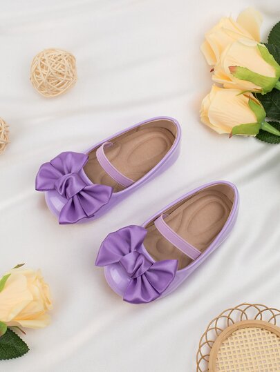 1 Pair Cute Bow Design Leather + Massage Pad Soft Bottom Anti-Slip Flat Baby Toddler Shoes, Suitable For Spring/Summer/Autumn/Winter
