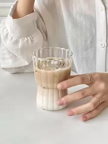 1pc Durable Borosilicate Glass Cup With Vertical Stripes And Tapered Shape, Perfect For Iced , Milk, Juice And Home Use - Clear - View 1