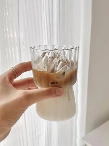 1pc Durable Borosilicate Glass Cup With Vertical Stripes And Tapered Shape, Perfect For Iced , Milk, Juice And Home Use - Clear - View 3
