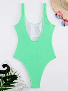 女士纯色运动连体泳衣糖果色纹理面料泳衣性感露背泳衣夏季