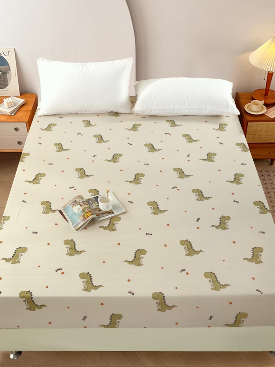 1入組卡通恐龍印花床墊套 - 米色 - 查看 1
