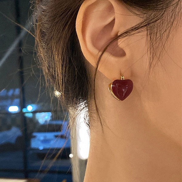 Red Heart Huggie Hoop Earrings for Women