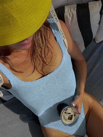 女士纯色运动连体泳衣糖果色纹理面料泳衣性感露背泳衣夏季