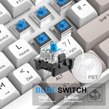 Mechanical Gaming Keyboard, Blue Switches, RGB Backlit Compact Mechanical Keyboard, PBT Dye-Sub XDA Keycaps, 62-Key Anti-Ghosting Mini Keyboard, for Win/Mac/PS4/PC - 白色 - 查看 7
