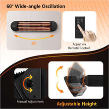 750W/1500W Wall Mounted Patio Heater w/ Remote Control & Adjustable Angle - màu đen - Xem 5