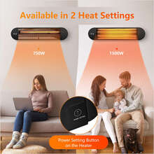 750W/1500W Wall Mounted Patio Heater w/ Remote Control & Adjustable Angle - màu đen - Xem 4