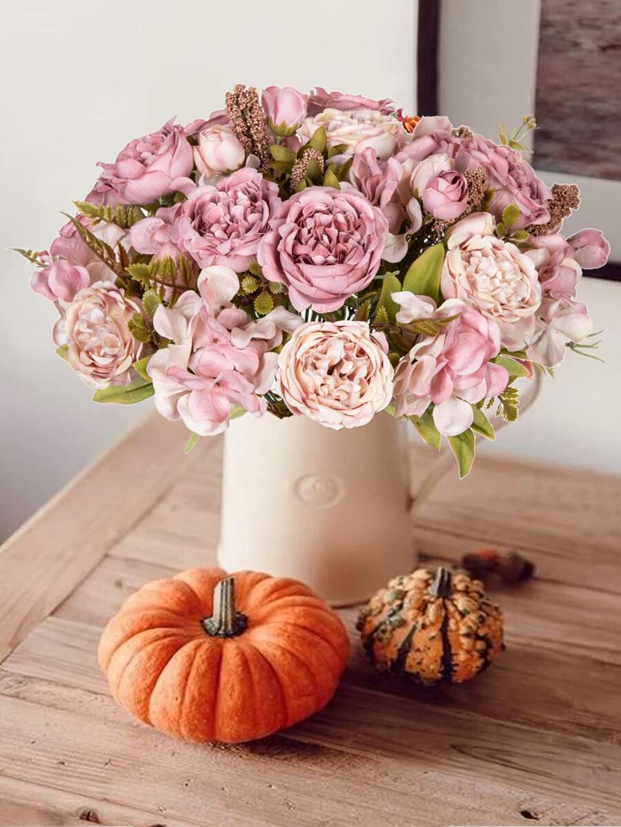 1 件/3 件人造牡丹花丝绸绣球花秋季装饰家居装饰配件情人节花瓶婚礼花束花园玫瑰拱门客厅装饰新年装饰观赏花盆，情人节，礼物 - 玫紅色 - 查看 1