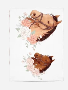 1入組絨毯帶馬圖案,柔軟舒適沙發床辦公室毯子,聖誕萬聖節禮品被子,小憩毯子