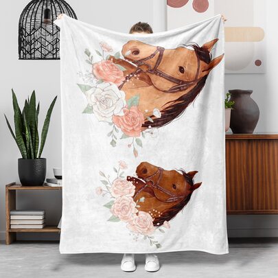 1入組絨毯帶馬圖案,柔軟舒適沙發床辦公室毯子,聖誕萬聖節禮品被子,小憩毯子