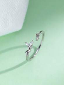 1pc Luxurious & Elegant Mori Style Delicate Butterfly & Cube Design Cubic Zirconia Ring
