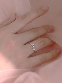 1pc Luxurious & Elegant Mori Style Delicate Butterfly & Cube Design Cubic Zirconia Ring