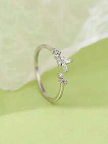 1pc Luxurious & Elegant Mori Style Delicate Butterfly & Cube Design Cubic Zirconia Ring
