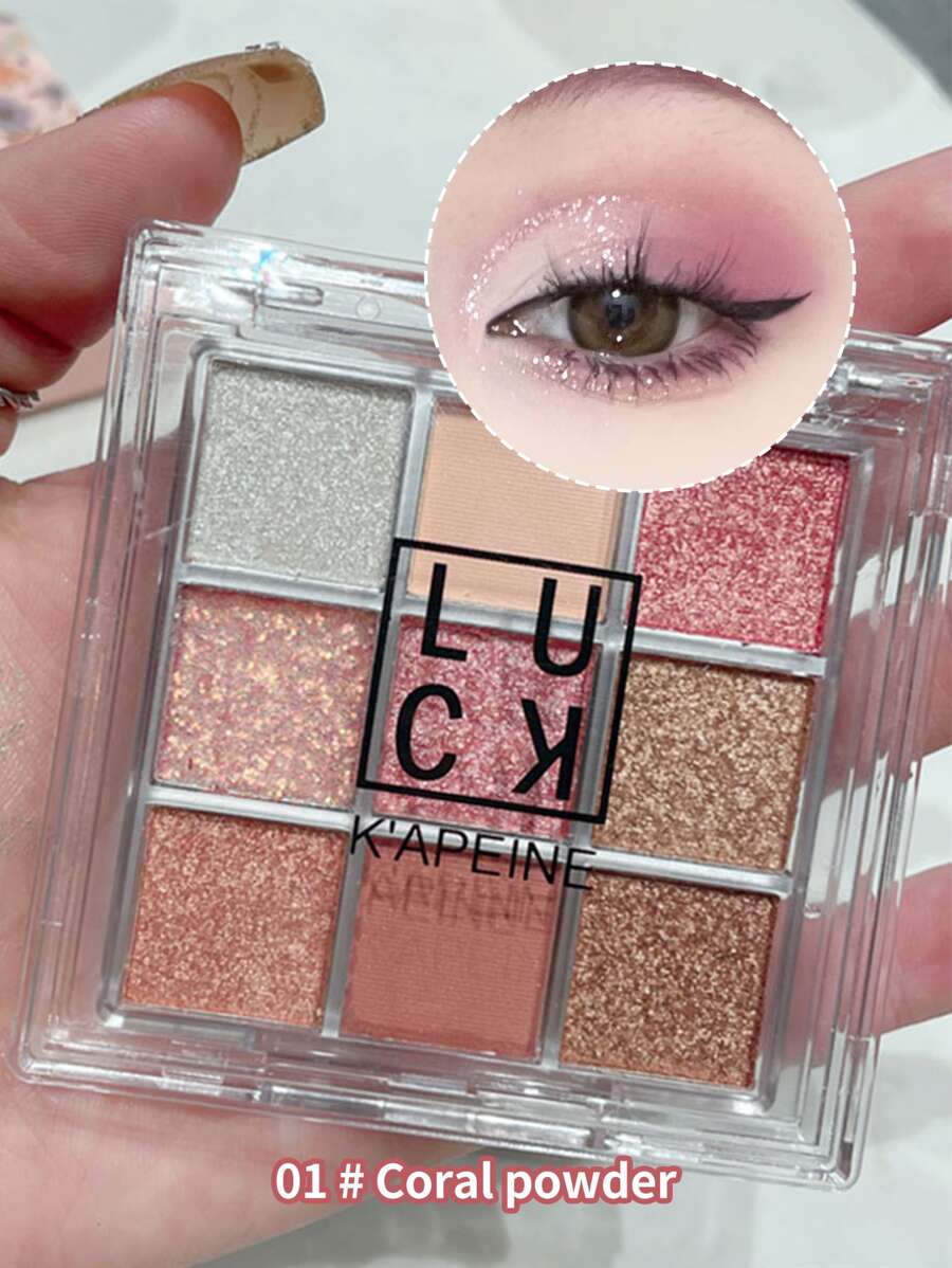 K'APEINE Paleta de Sombras com 9 Cores Fosca, Brilhante e Glitter Fino que Brilha Após Aplicação, de Longa Duração, À Prova d'Água, Não Desbota, Adequada para Uso Diário e Transporte, Paleta de Maquiagem Conveniente e Compacta - Multicolorido - Visão 1