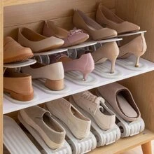 2入組簡約風格可折疊鞋架塑膠雙層可調節鞋收納 - 灰色 - 查看 5