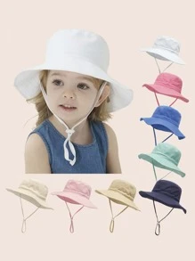 1pc Kids Solid Color Adjustable Size Sun Protection Bucket Hat, For Outdoor Holiday Travel - Beige - View 2