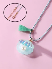 1pc Cute Resin Shell Tassel Pendant Necklace For Toddler Girls' Daily Wear - Multicolor - View 1