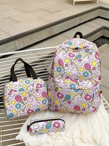 3件套大容量背包套装，男女童通用，印花背包，可爱儿童背包 - 彩色 - 查看 4