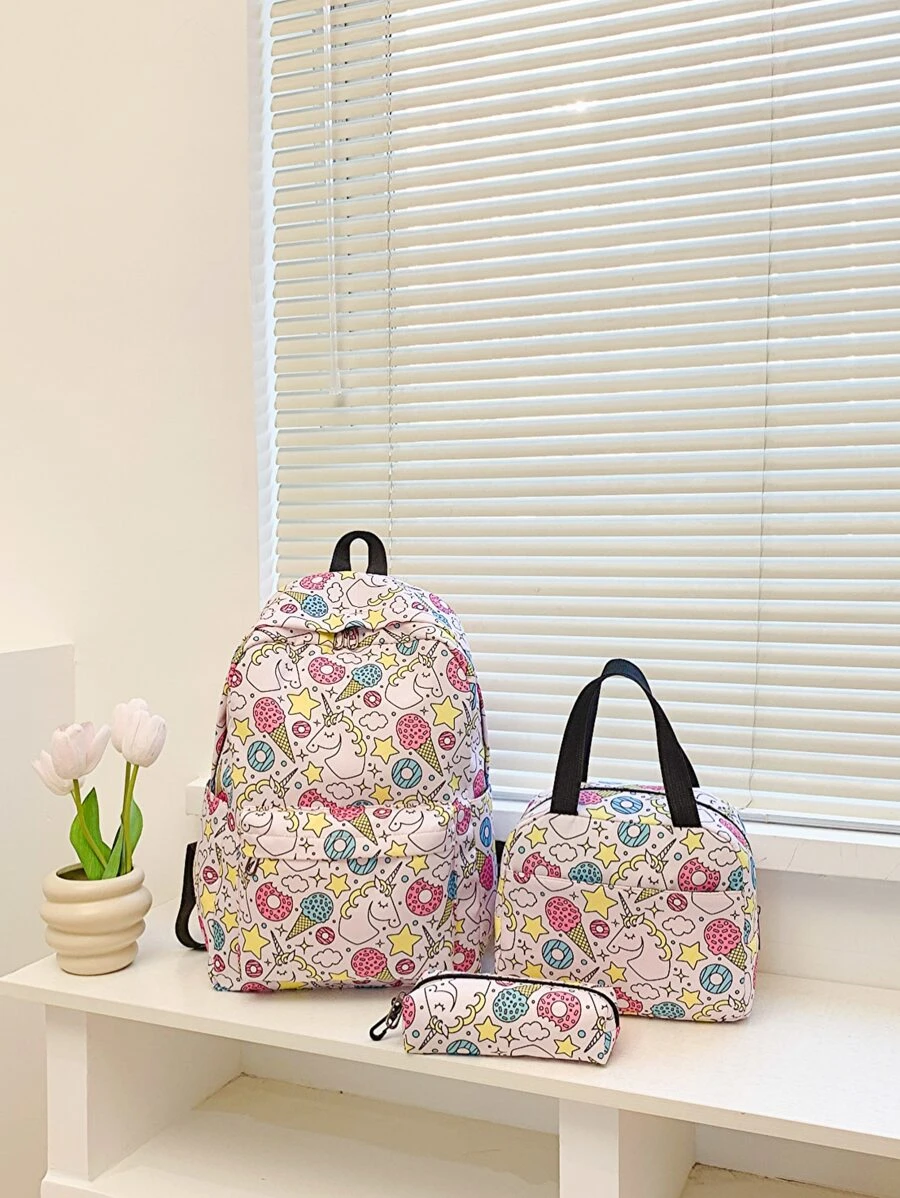 3pcs/set Large Capacity School Bags For Girls And Boys, Printed School