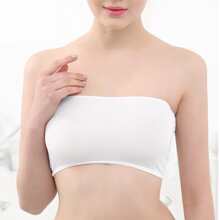1 pieza de sujetador sin tirantes de tubo de seda de hielo con almohadilla blanca sin esponja, ropa interior sin costuras anti-luz de una pieza - Blanco - Ver 1