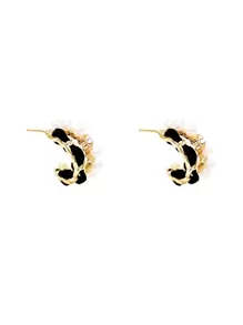 1pc Black Velvet & Pearl Round Ear Clip C-Shaped Earring For Women's Daily Wear