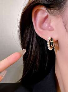 1pc Black Velvet & Pearl Round Ear Clip C-Shaped Earring For Women's Daily Wear