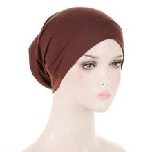 1 件女士纯色头巾帽日常帽子 - 咖啡棕 - 查看 1