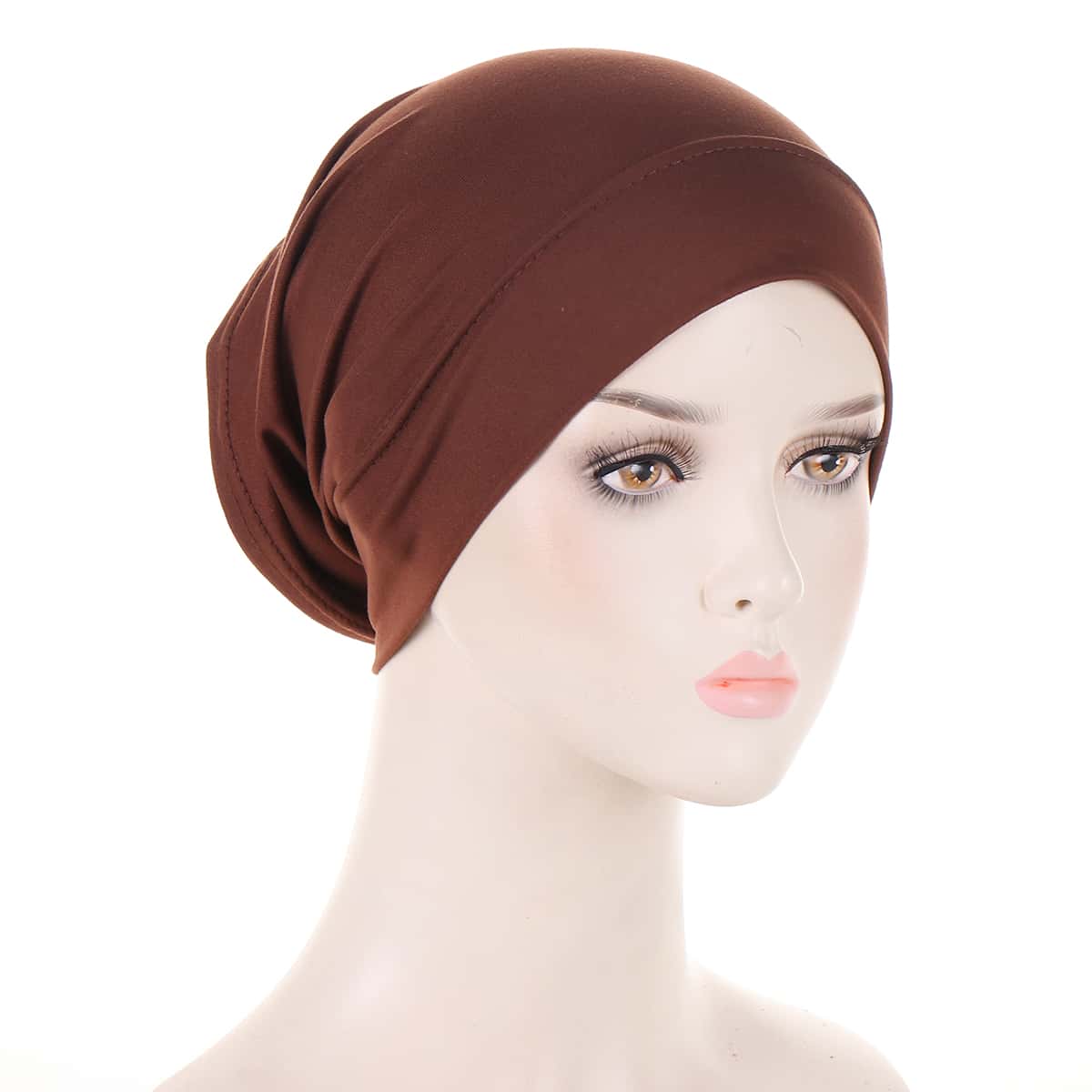 1 件女士纯色头巾帽日常帽子 - 咖啡棕 - 查看 1