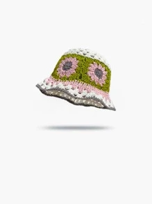 Floral Crochet Bucket Hat - Pink - View 2