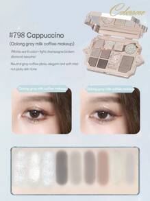 COLORROSE 哑光丝滑粉状眼影盘，多功能彩妆盘，显色度高，持久哑光眼影，轻盈柔滑，带镜子、高光、修容和腮红 - 798卡布奇諾 - 查看 5