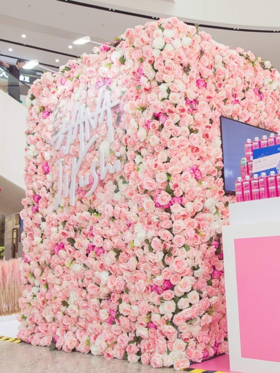 Realistic Pink Rose Wall Backdrop Flower Wall For Photography, Party, Studio, And Event Decoration - Pink - View 1