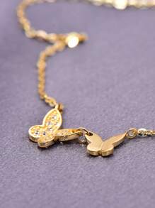 BALMORA 1件优雅精致的S925纯银小立方氧化锆光滑双蝴蝶吊坠项链，女士礼物 - 金色 - 查看 5