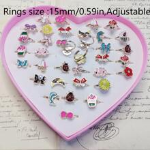 5 pcs without box children's ring dripping oil cute bow girl's ring jewelry adjustable ring ring - Multicolor - View 6