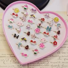 5 pcs without box children's ring dripping oil cute bow girl's ring jewelry adjustable ring ring - Multicolor - View 4