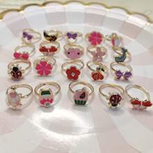 5 pcs without box children's ring dripping oil cute bow girl's ring jewelry adjustable ring ring - Multicolor - View 5