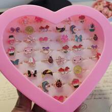 5 pcs without box children's ring dripping oil cute bow girl's ring jewelry adjustable ring ring - Multicolor - View 2