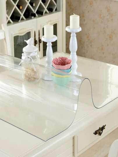 1 件透明 PVC 桌布，防水，厨房花卉图案桌面保护垫，1.0 毫米厚玻璃软布