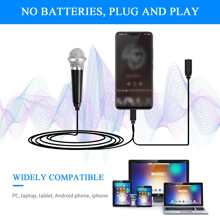 迷你卡拉OK麥克風帶3.5mm通用數據線,便攜嗓音麥克風,微小麥克風,嗓音記錄麥克風(黑色) - 黑色 - 查看 5