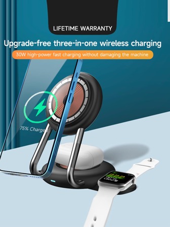 15W 三合一快速无线充电器，快速充电双无线充电板 - 充电板兼容 、S-Amsung、Apple A-Irpods 等，适用于 14/13/12/Pro/Max 系列、I-Watch、A-IrPods 3/2/Pro I-Watch Ultra8/7/6/5 Galaxy S23/S22/S21/S50 NOTE 20 Note10 Note9 Ultra S10 S9 S8 Oneplus 10/9/8 Pixel 6/5/4/3 Proxl/50/V40/35 Apple 耳机无线充电器