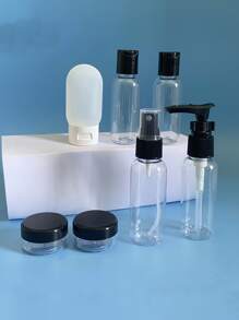 旅行可再填充瓶套裝噴霧乳液洗髮水沐浴露管裝瓶化妝品空液體容器便攜式工具 - 黑色 - 查看 3